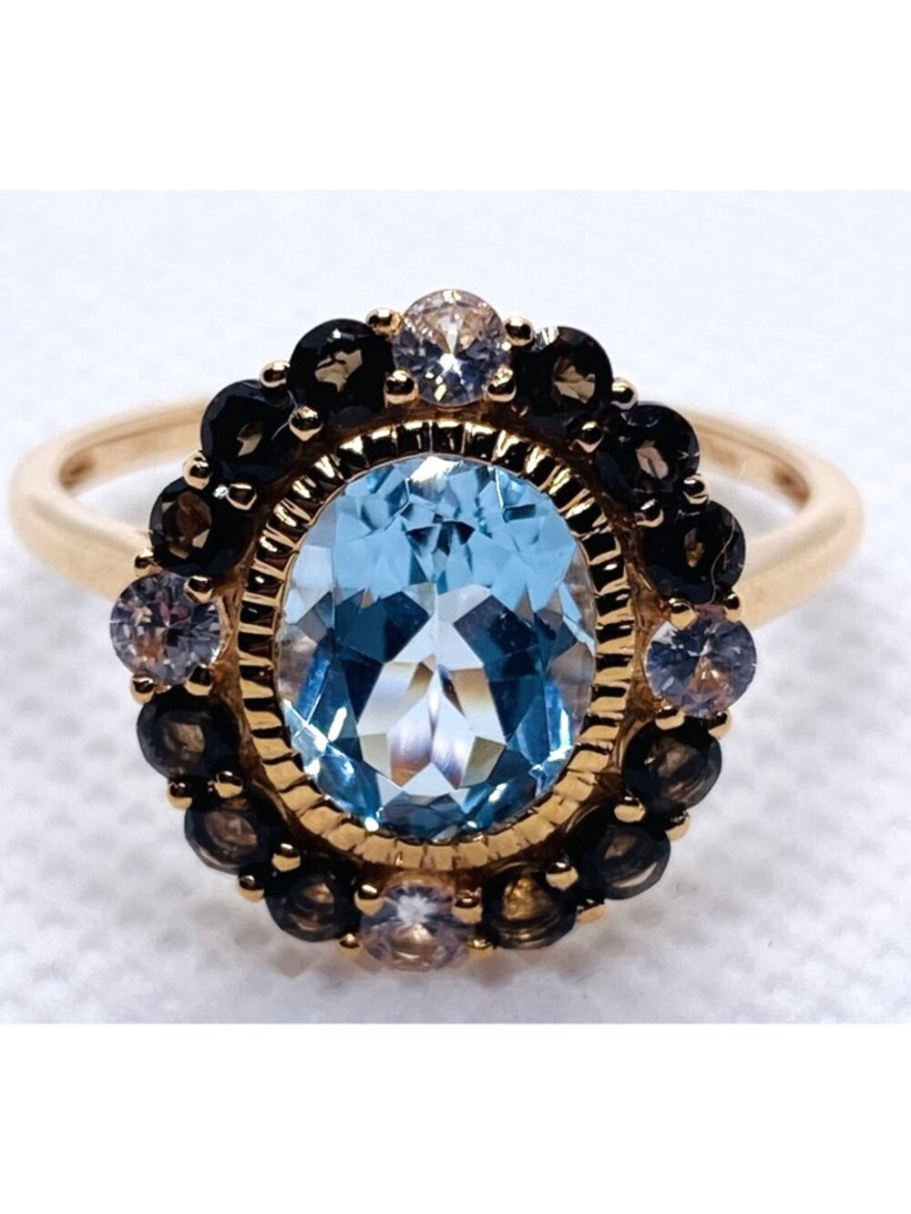 Le Vian 14K 585 Blue Stone Chocolate and White Diamond Ring  Size 10.75